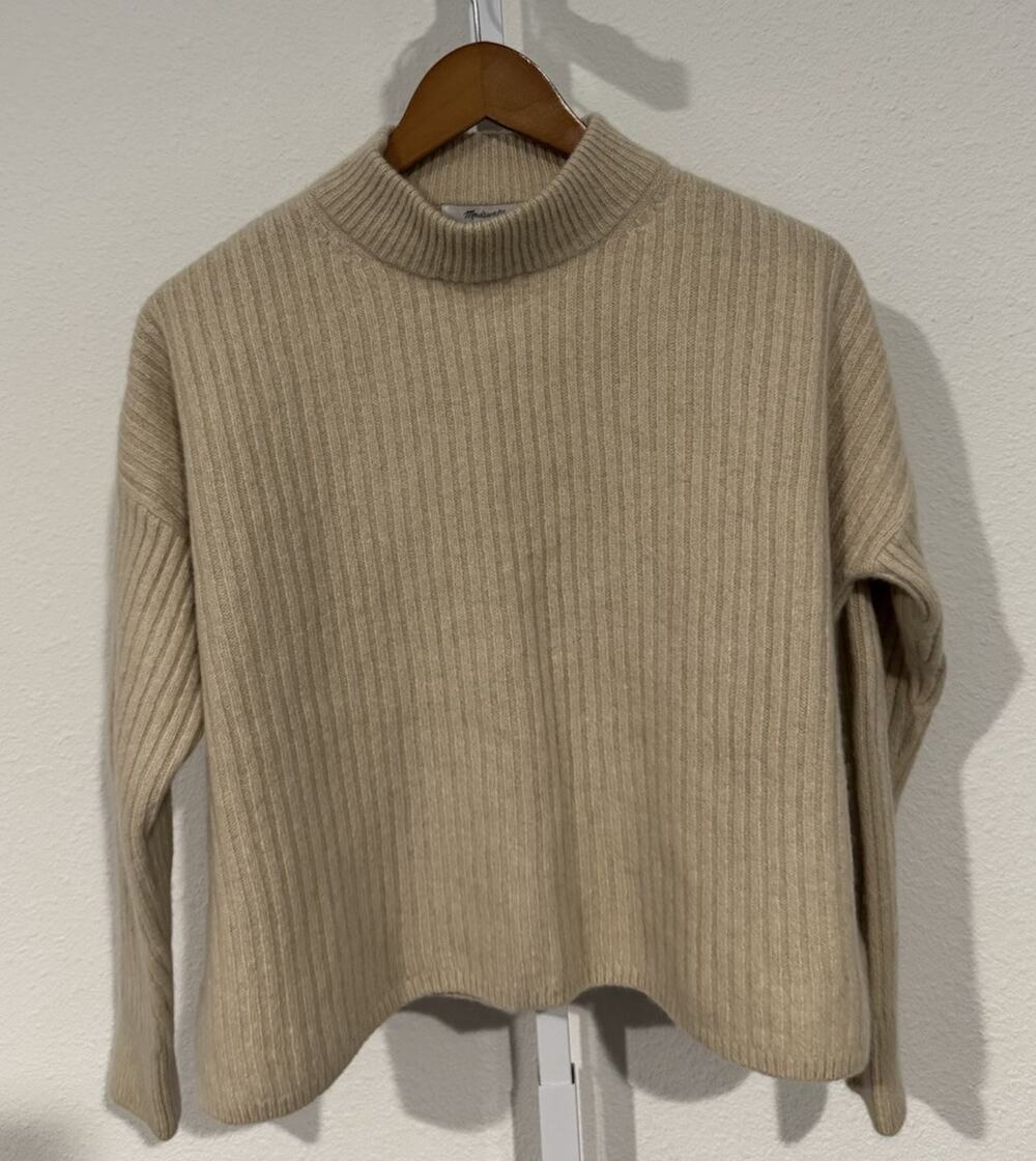 Madewell Resourced Cashmere Ribbed Mockneck Pullover Sweater Tan Sz S